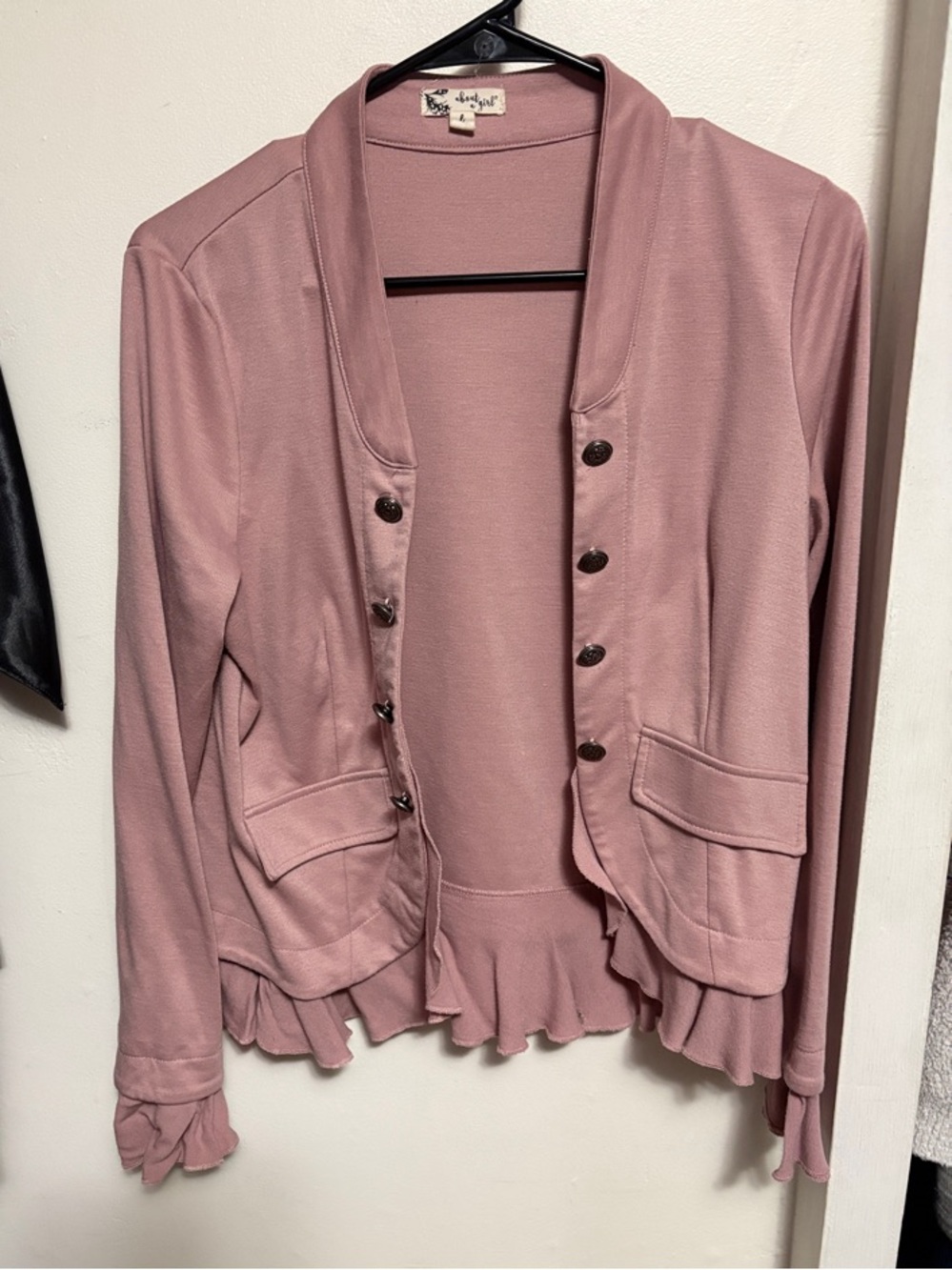 About A Girl Dusty Rose Ruffle-Trim Open Jacket